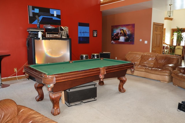 game room with carpet flooring and billiards