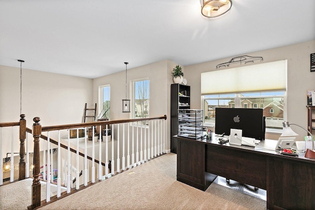 office area featuring a healthy amount of sunlight and light colored carpet