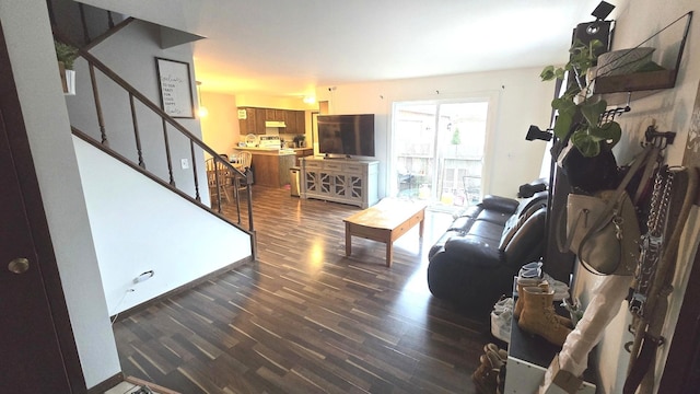 living room featuring dark hardwood / wood-style floors