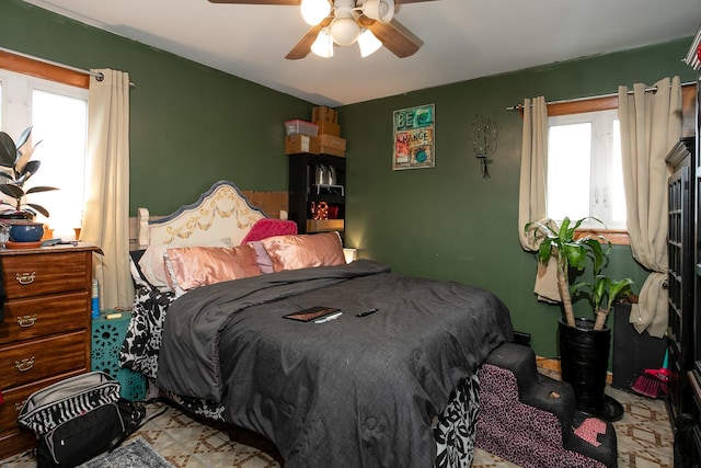 bedroom featuring ceiling fan