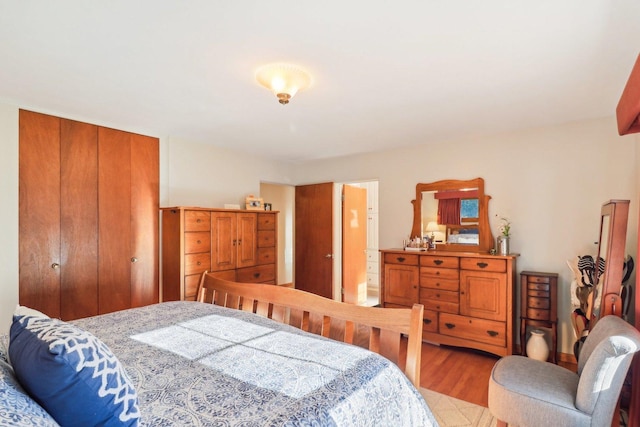 bedroom featuring wood-type flooring and a closet