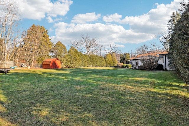 view of yard featuring a shed