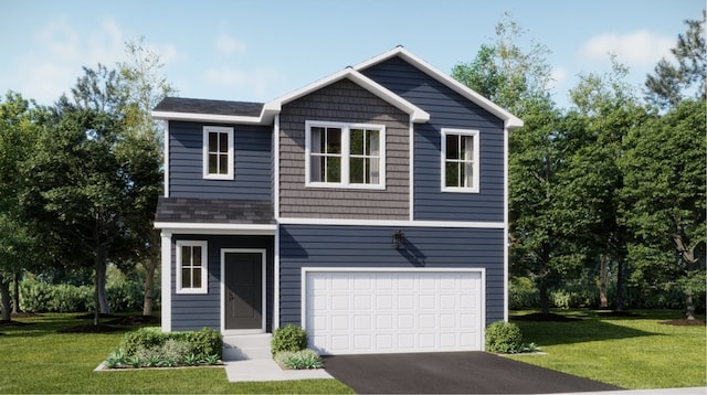 view of front of house featuring a garage and a front yard