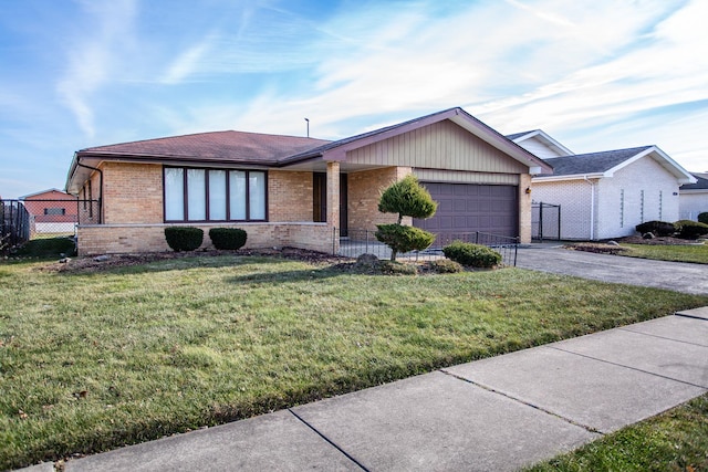 ranch-style house with a front lawn and a garage