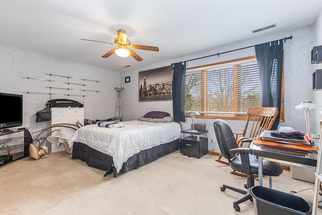 bedroom with carpet flooring and ceiling fan