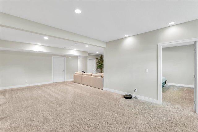 basement with light carpet