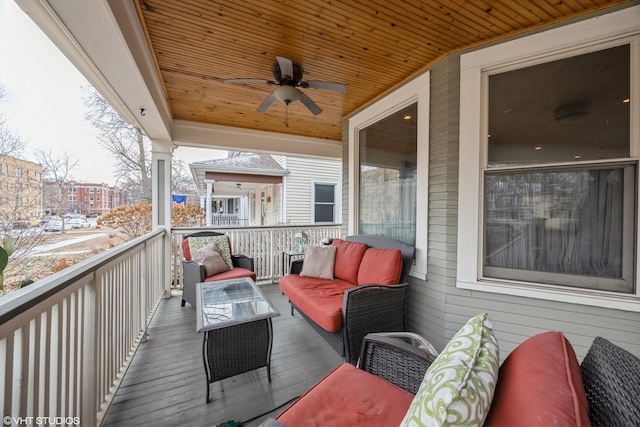 balcony with ceiling fan and outdoor lounge area