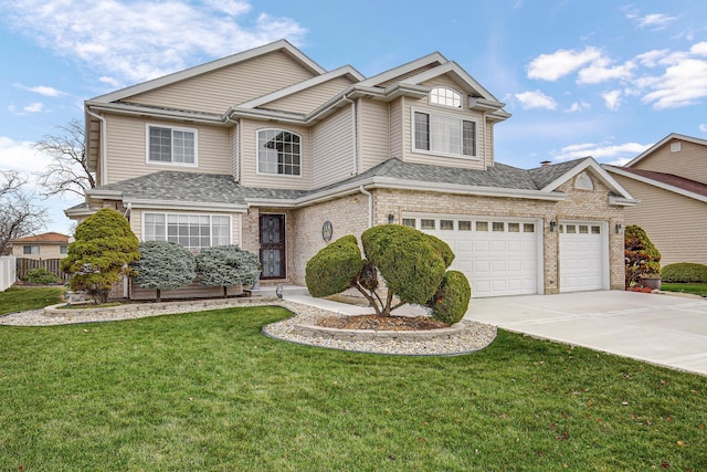 view of front of property with a front yard and a garage