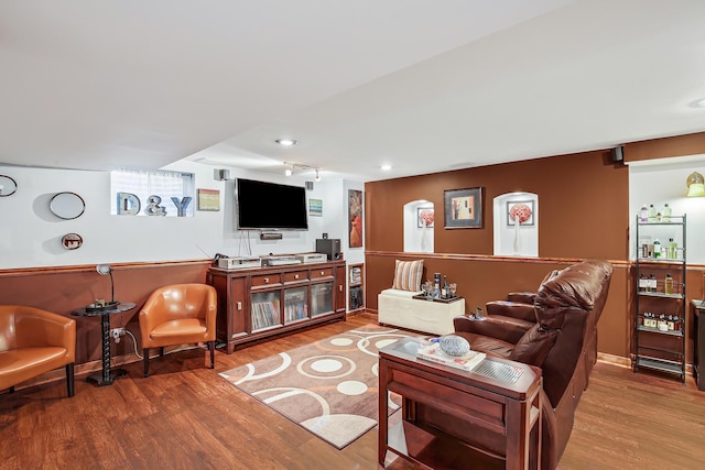 living room with hardwood / wood-style floors