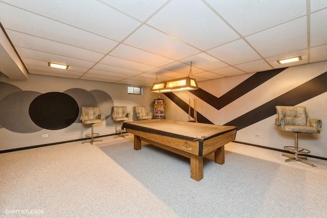 playroom featuring carpet and billiards