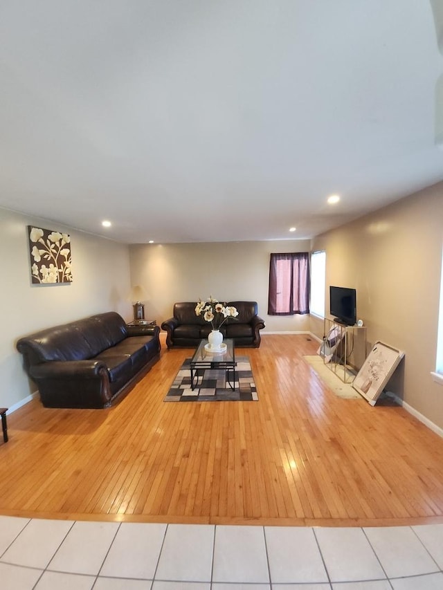 living room with light wood-type flooring