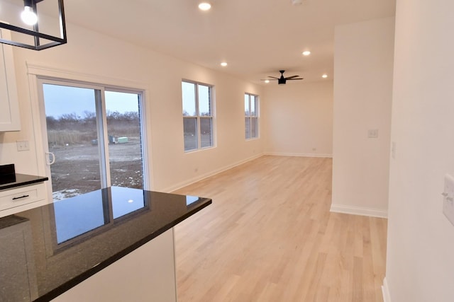 interior space featuring light hardwood / wood-style floors and ceiling fan