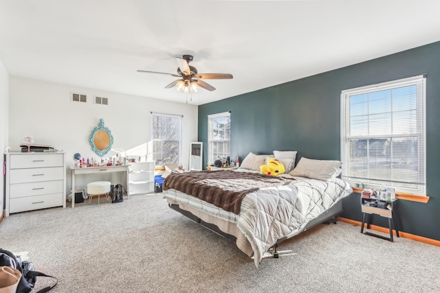 bedroom with carpet and ceiling fan