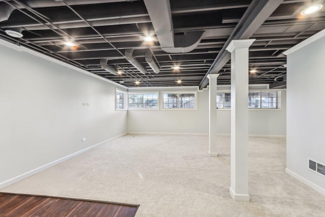 basement with carpet floors