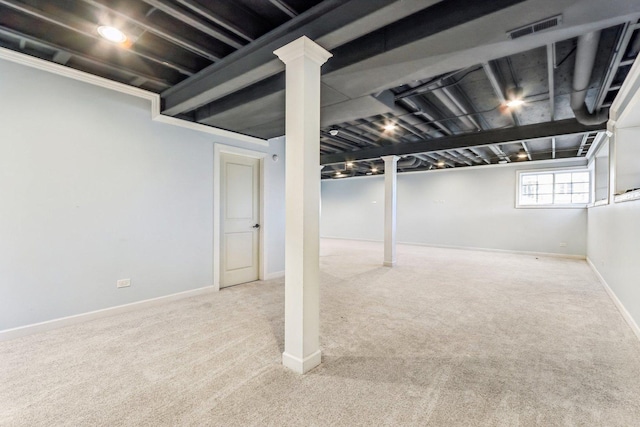 basement featuring carpet floors