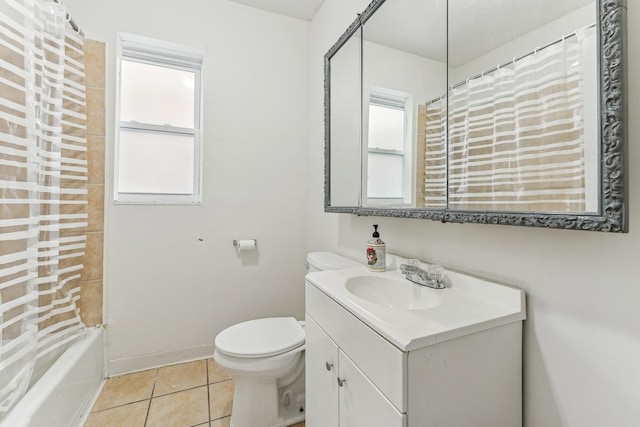 full bathroom with tile patterned flooring, vanity, shower / bath combination with curtain, and toilet