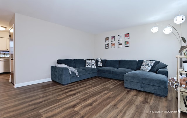 living room with dark wood-type flooring