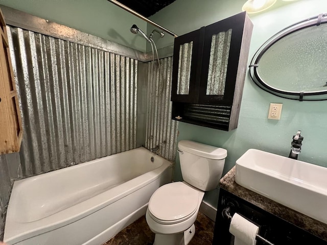 full bathroom featuring vanity, shower / bath combination, and toilet