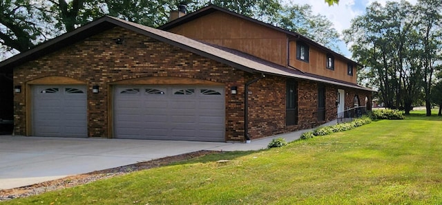 view of side of property with a yard