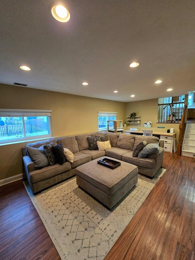 living room with hardwood / wood-style flooring