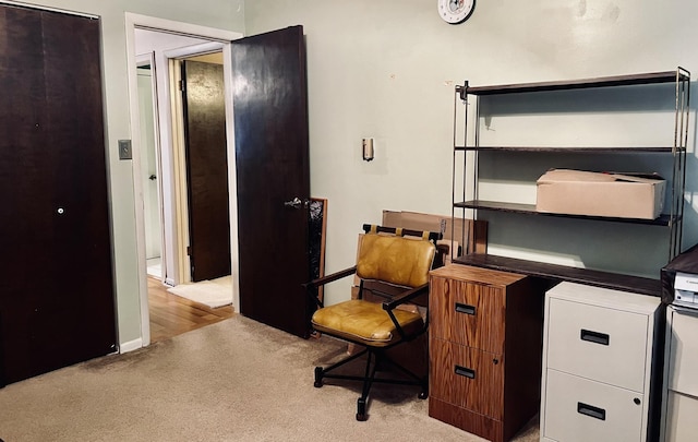 view of carpeted home office