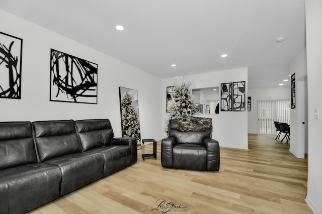 living room with light hardwood / wood-style flooring