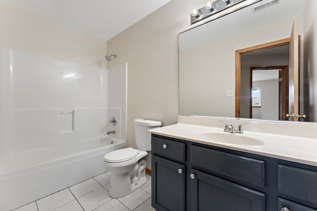 full bathroom featuring tile patterned floors, shower / tub combination, vanity, and toilet