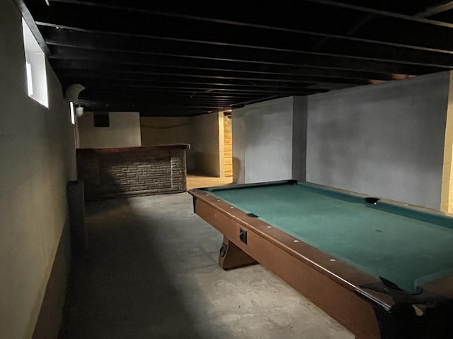 rec room featuring concrete floors and pool table