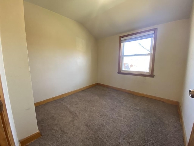 additional living space with dark carpet and lofted ceiling