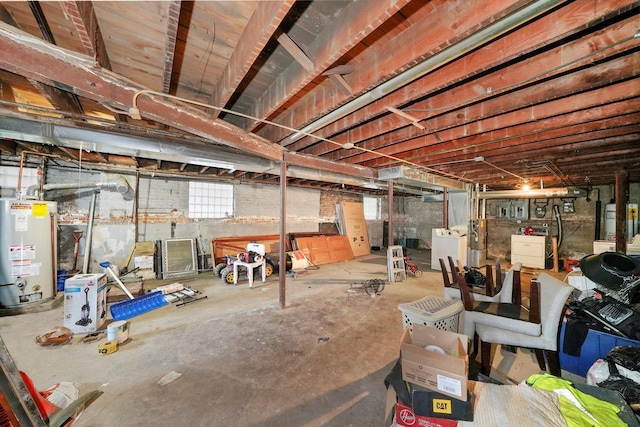 basement featuring water heater