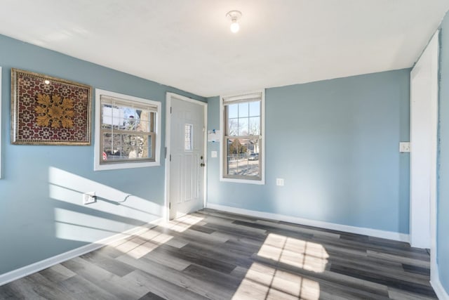 entryway featuring baseboards and wood finished floors