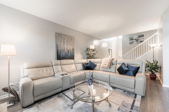 living room with hardwood / wood-style floors