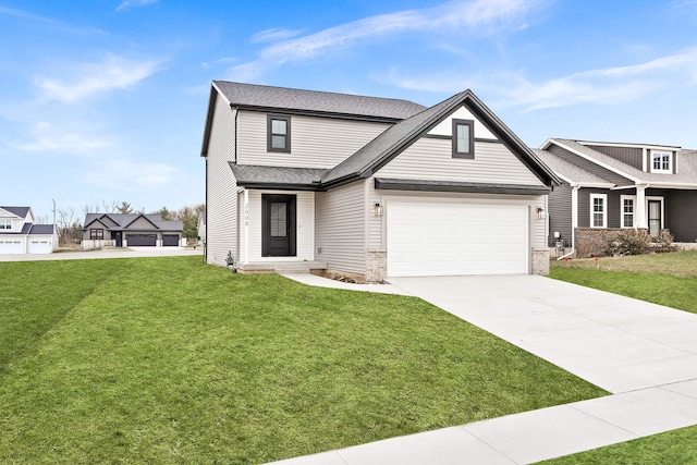 view of front of home featuring a garage and a front lawn