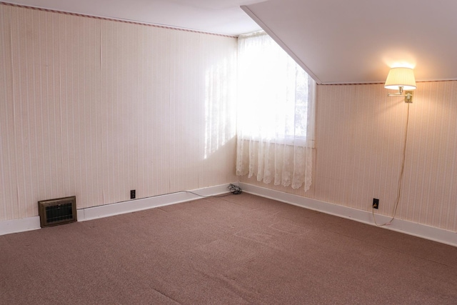 additional living space with lofted ceiling and carpet floors