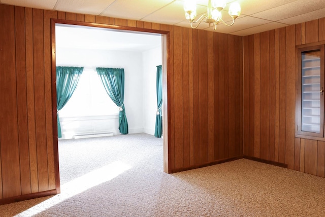 401 Ash Ave, Morrison, IL 61270 - spare room featuring carpet, a chandelier, and wooden walls