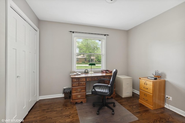 office area featuring dark hardwood / wood-style floors