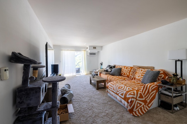 living room featuring carpet floors and a wall mounted AC