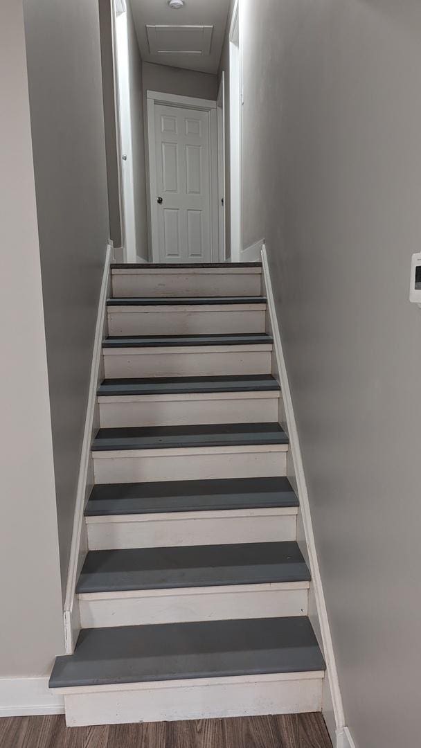 stairway with wood-type flooring