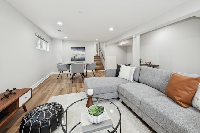 living room with hardwood / wood-style floors