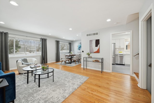 living room with light wood-type flooring