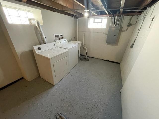 laundry area with laundry area, separate washer and dryer, and electric panel