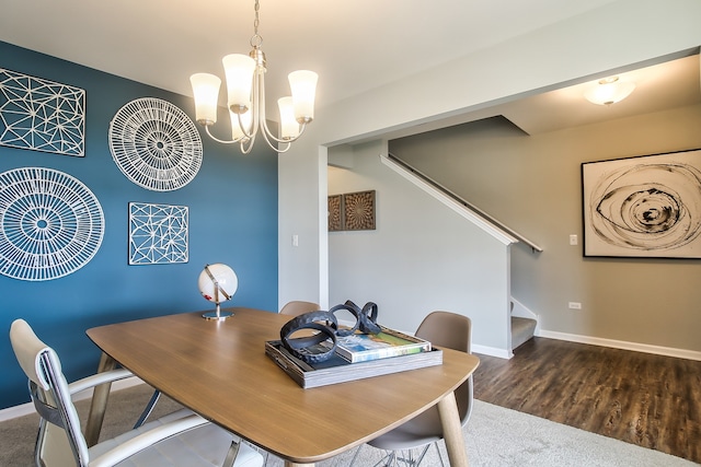 office featuring dark wood-type flooring and a chandelier