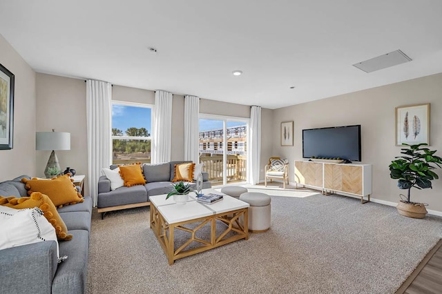 living room with carpet floors