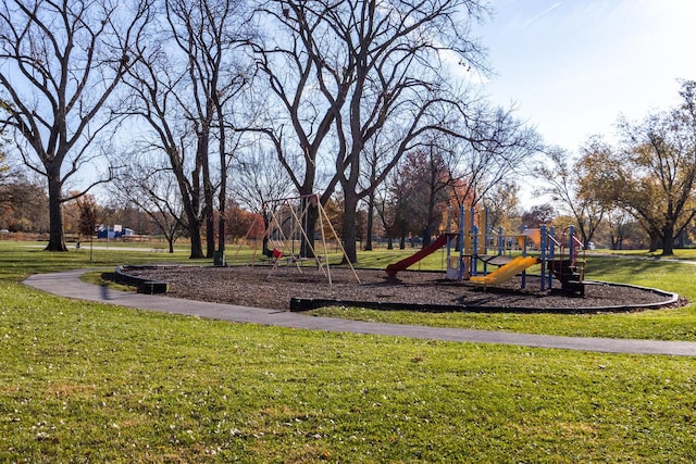 view of play area with a yard