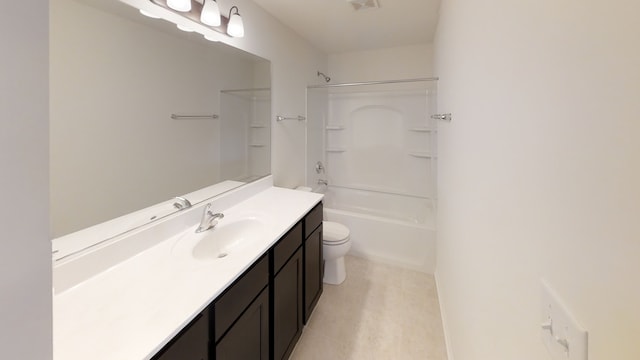 full bathroom featuring vanity, toilet, and shower / washtub combination