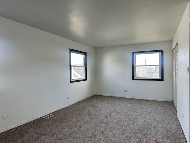 carpeted spare room featuring a wealth of natural light