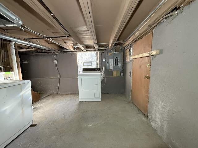 basement featuring washer / clothes dryer and electric panel