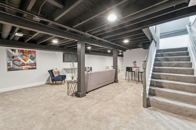 basement with carpet floors