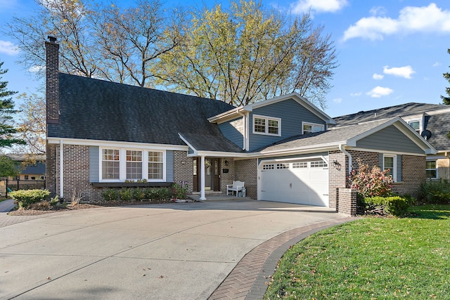 view of front of house with a garage and a front yard