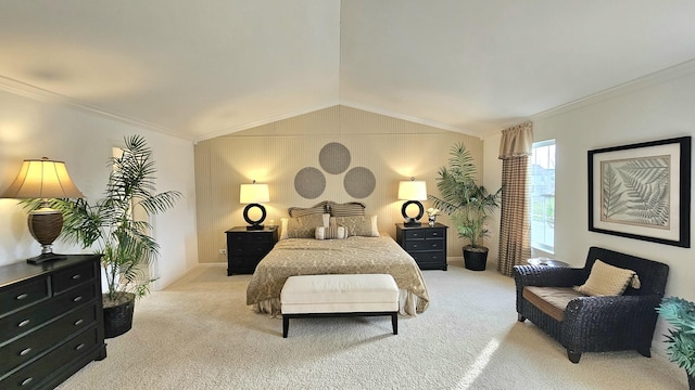 20137 Preston Ln, Lynwood, IL 60411 - bedroom with light carpet, ornamental molding, and lofted ceiling
